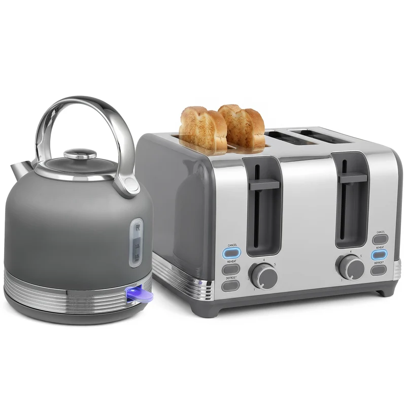 1.7L Kettle & 4-Slice Toaster with 7-Level Browning, Defrost & Reheat, Grey