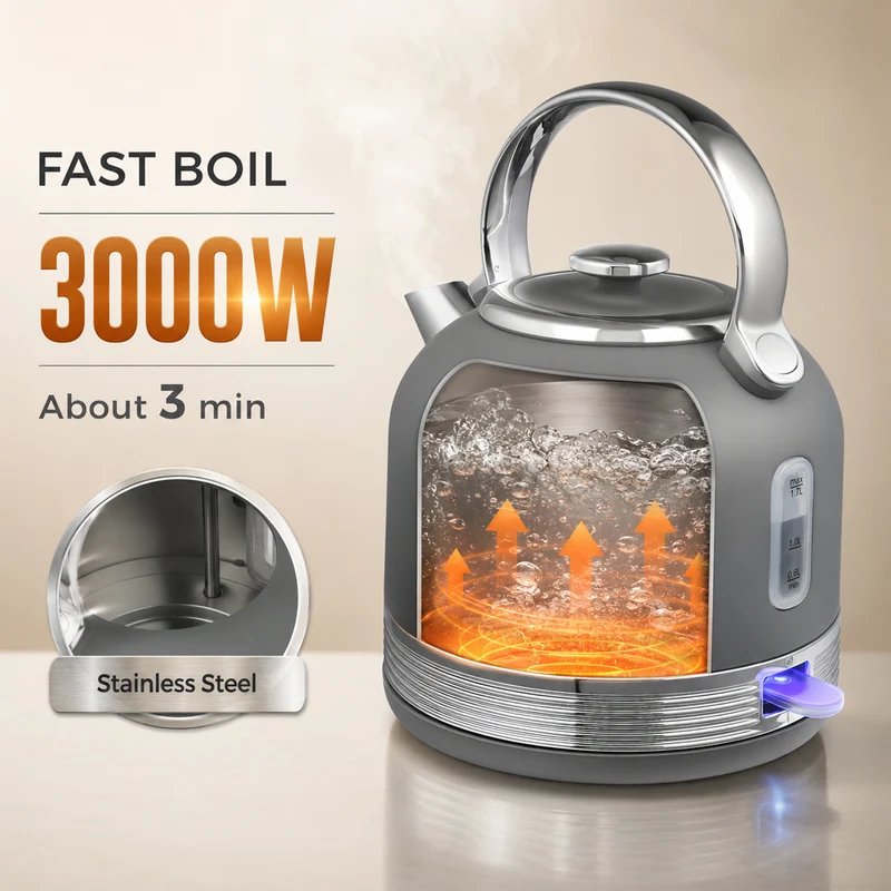 1.7L Kettle & 4-Slice Toaster with 7-Level Browning, Defrost & Reheat, Grey