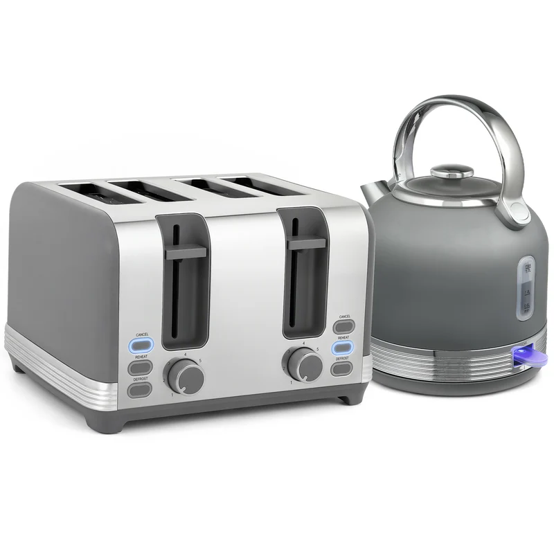 1.7L Kettle & 4-Slice Toaster with 7-Level Browning, Defrost & Reheat, Grey