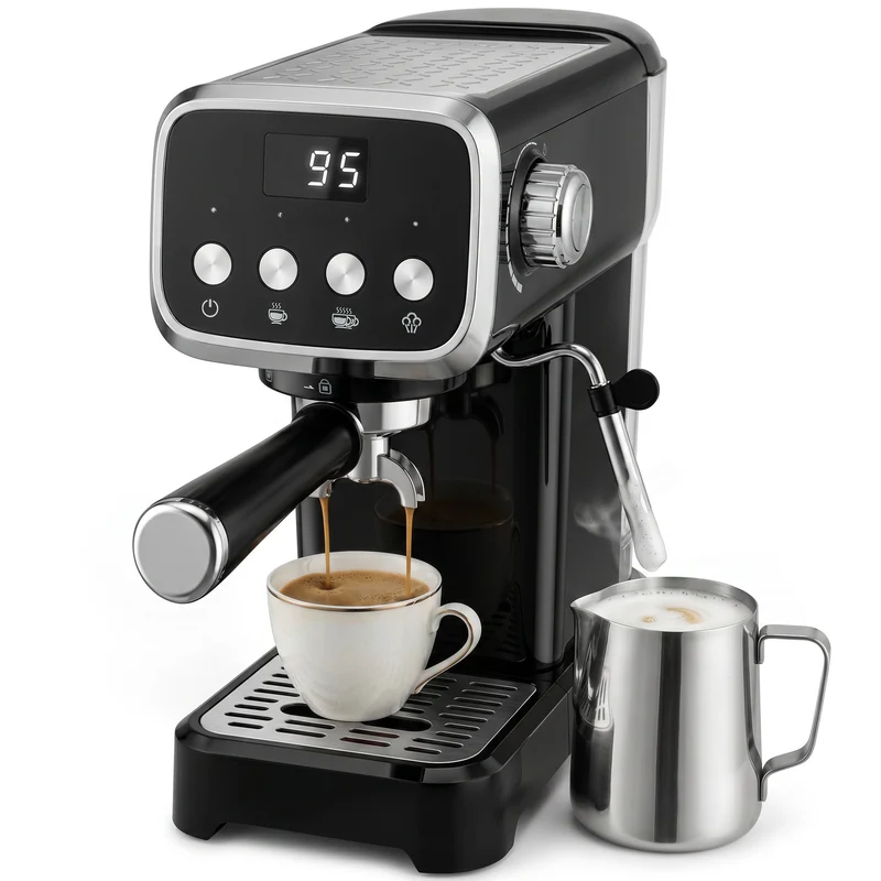 20-Bar Semi-Automatic Espresso Machine with Frother & Cup Warmer, 1.2L, Black