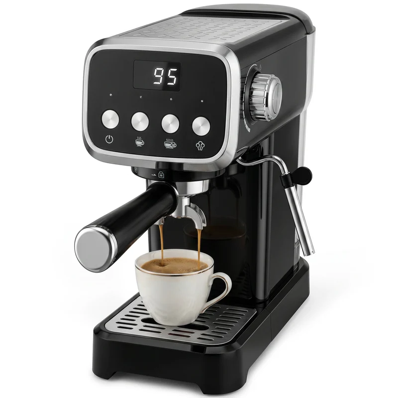 20-Bar Semi-Automatic Espresso Machine with Frother & Cup Warmer, 1.2L, Black