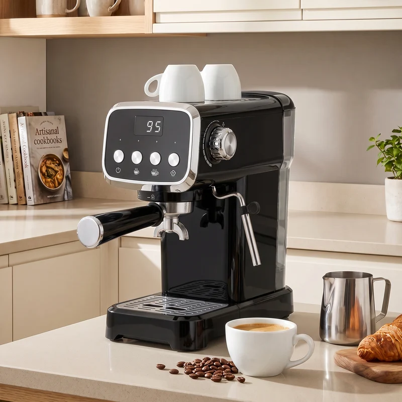 20-Bar Semi-Automatic Espresso Machine with Frother & Cup Warmer, 1.2L, Black