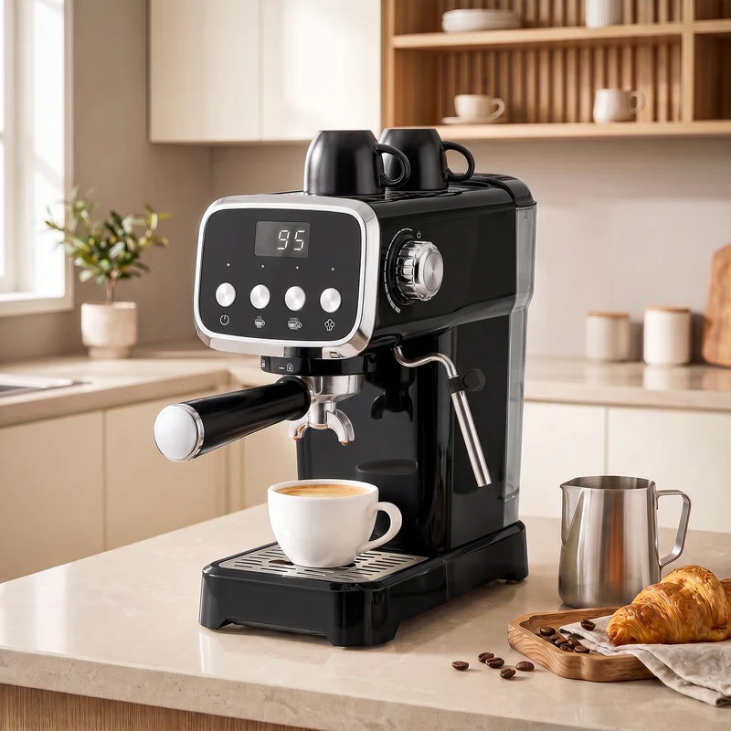 20-Bar Semi-Automatic Espresso Machine with Frother & Cup Warmer, 1.2L, Black