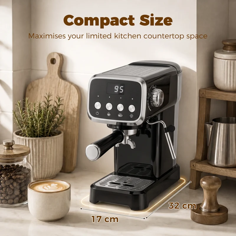 20-Bar Semi-Automatic Espresso Machine with Frother & Cup Warmer, 1.2L, Black