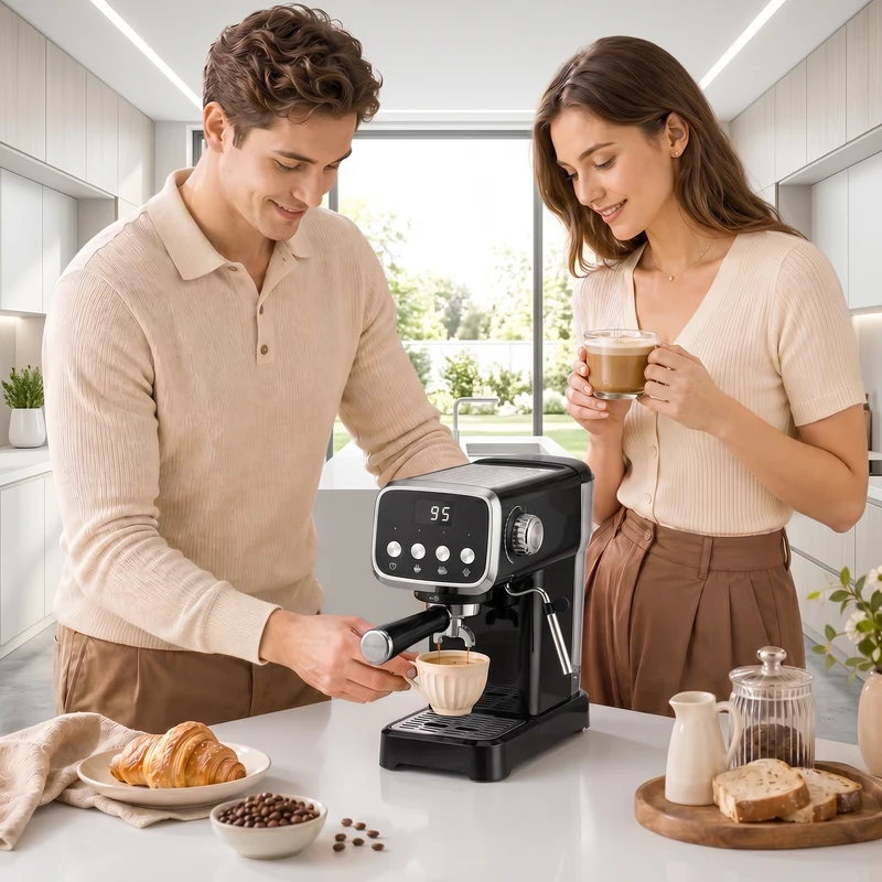 20-Bar Semi-Automatic Espresso Machine with Frother & Cup Warmer, 1.2L, Black