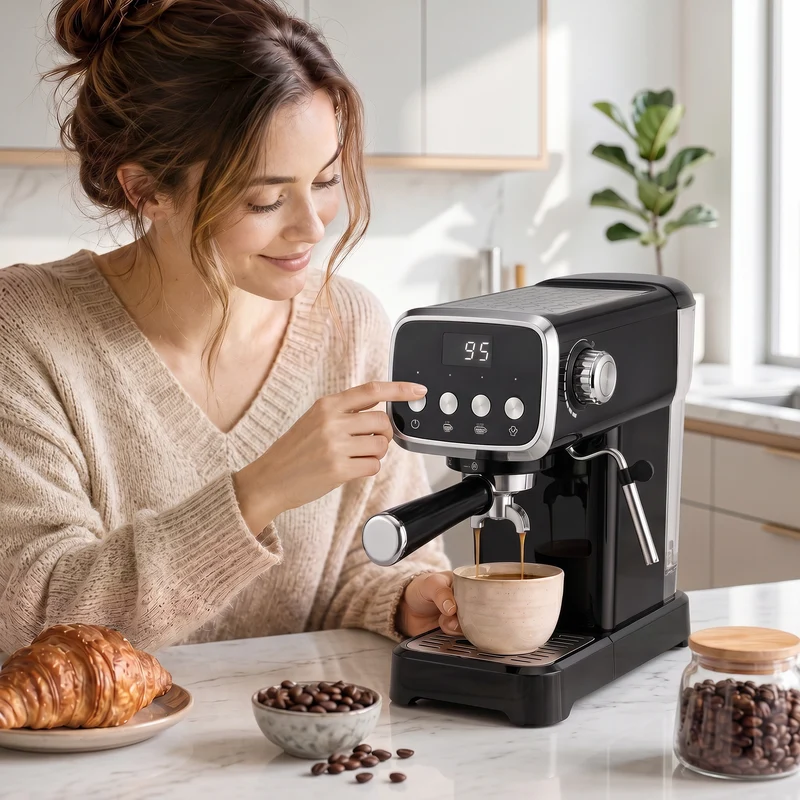 20-Bar Semi-Automatic Espresso Machine with Frother & Cup Warmer, 1.2L, Black