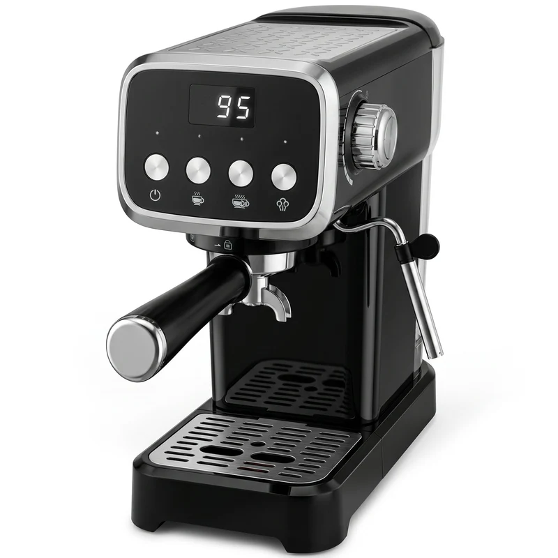 20-Bar Semi-Automatic Espresso Machine with Frother & Cup Warmer, 1.2L, Black
