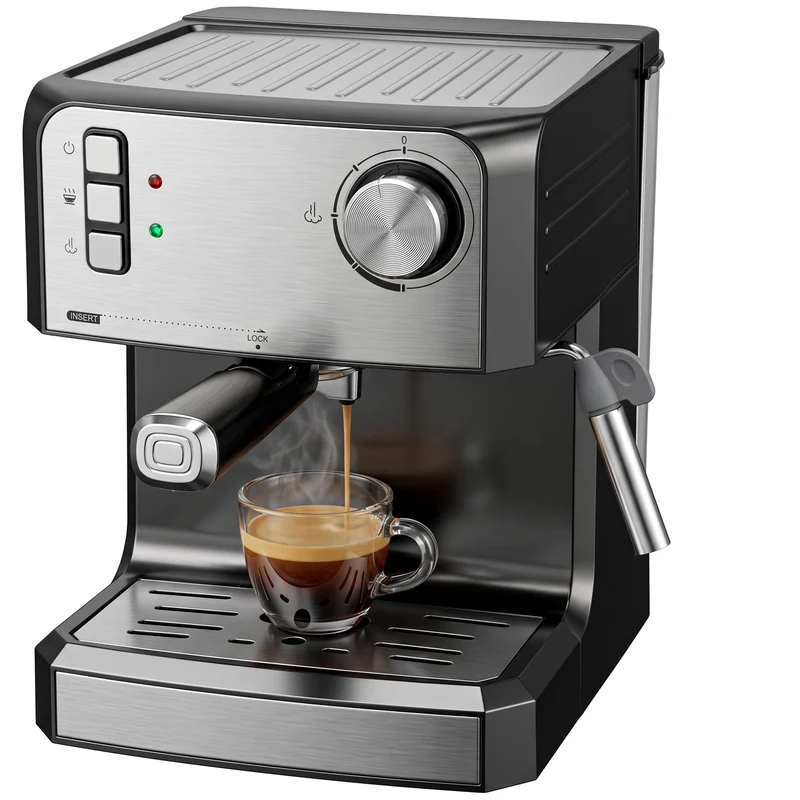 20-Bar Semi-Auto Espresso Machine with Milk Frother, 1.6 L Tank, Black & Silver