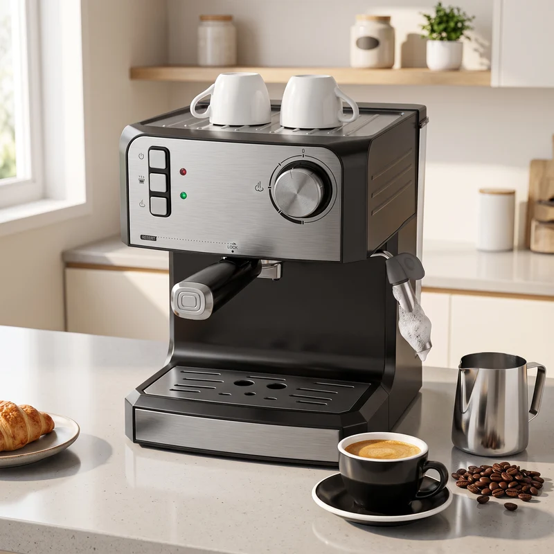 20-Bar Semi-Auto Espresso Machine with Milk Frother, 1.6 L Tank, Black & Silver