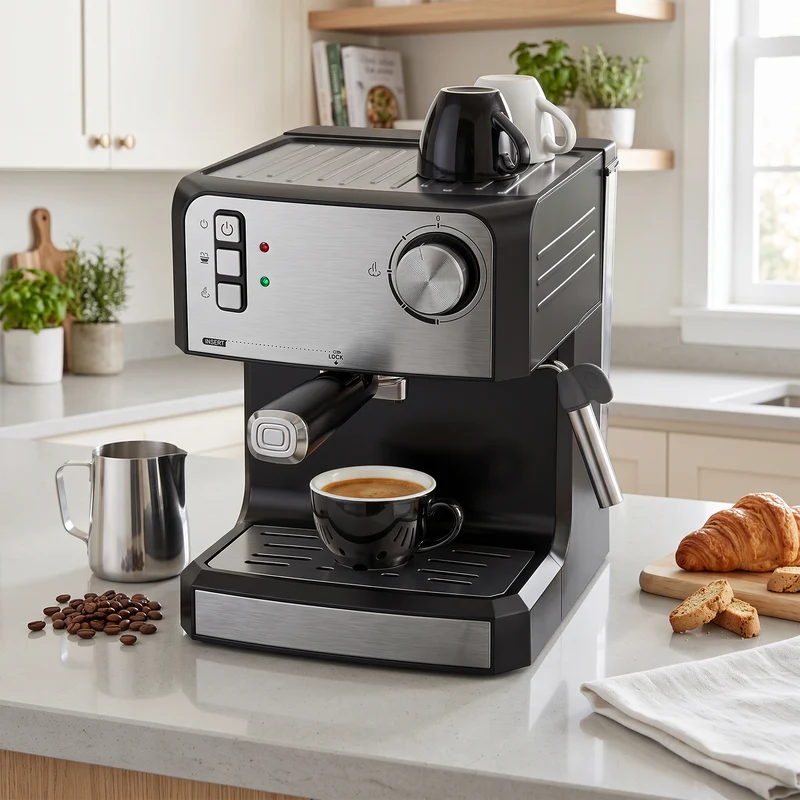 20-Bar Semi-Auto Espresso Machine with Milk Frother, 1.6 L Tank, Black & Silver
