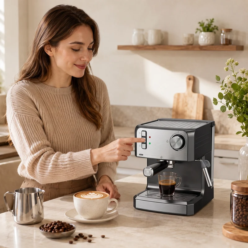 20-Bar Semi-Auto Espresso Machine with Milk Frother, 1.6 L Tank, Black & Silver