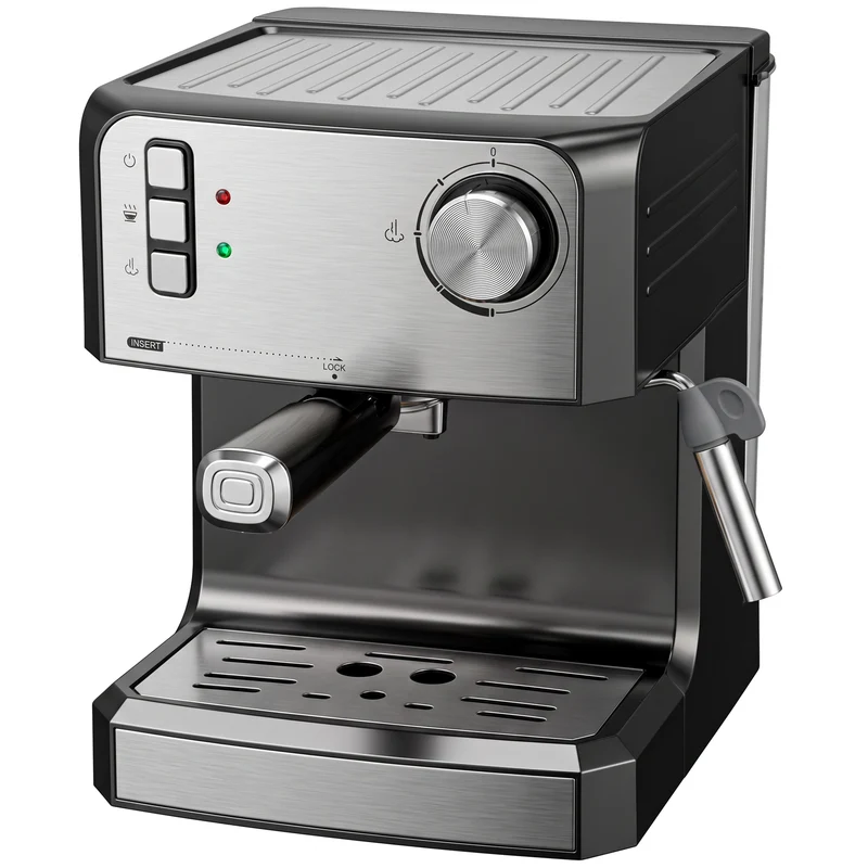 20-Bar Semi-Auto Espresso Machine with Milk Frother, 1.6 L Tank, Black & Silver