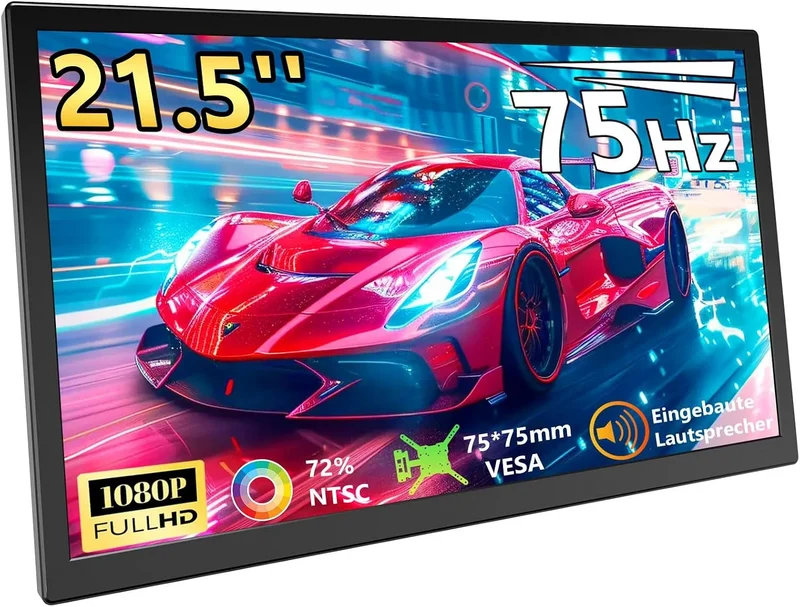 Monitor 1080P, 21, 5 Zoll, 75 Hz, Gaming-Ausstattung, Full HD, HDMI, USB, PC-Bildschirm, Blaulichtfilter für PC Laptop Gaming Homeoffice, Eingebaute