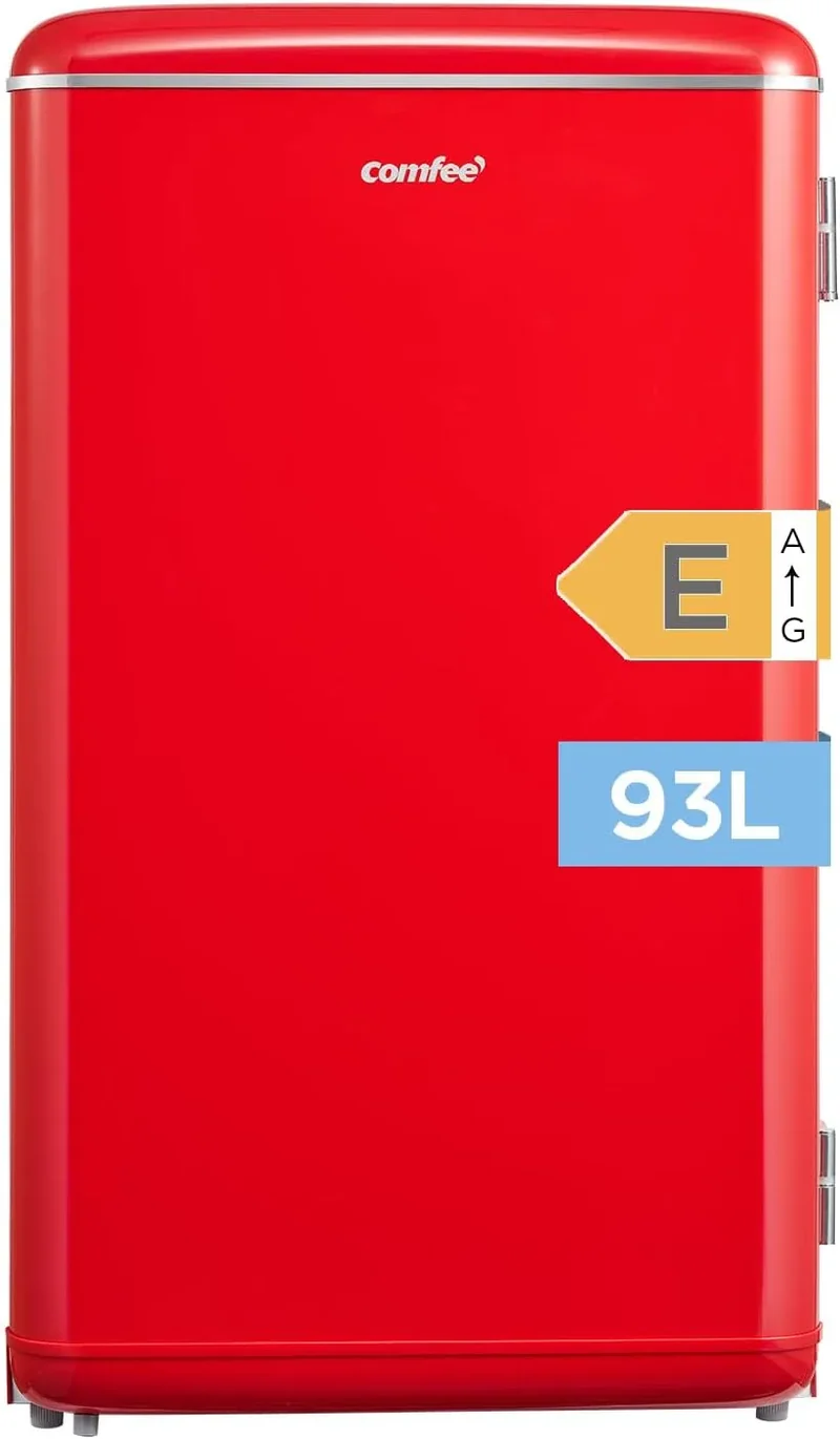 Kühlschrank, 93 L, Comfee' RCD93RE2EURT, leise, 2 Temperaturzonen, Rot, einstellbare Temperatur, Retro-Design, für Zuhause, Büro und Hotel