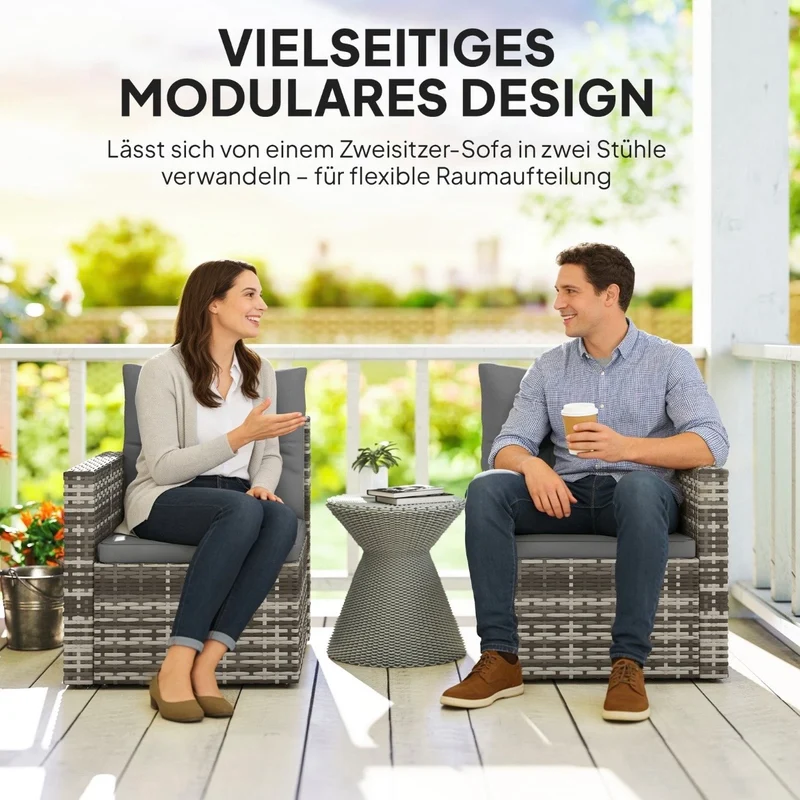 2-Sitzer Rattansofa Klappbar Seitentabletts Loungesofa Sitzgruppe