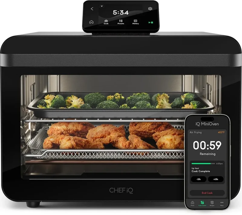 Intelligenter Mini-Ofen mit 11 Funktionen, 1750W, 25 Liter Kapazität, inkl. Heißluftfritteuse und Grill