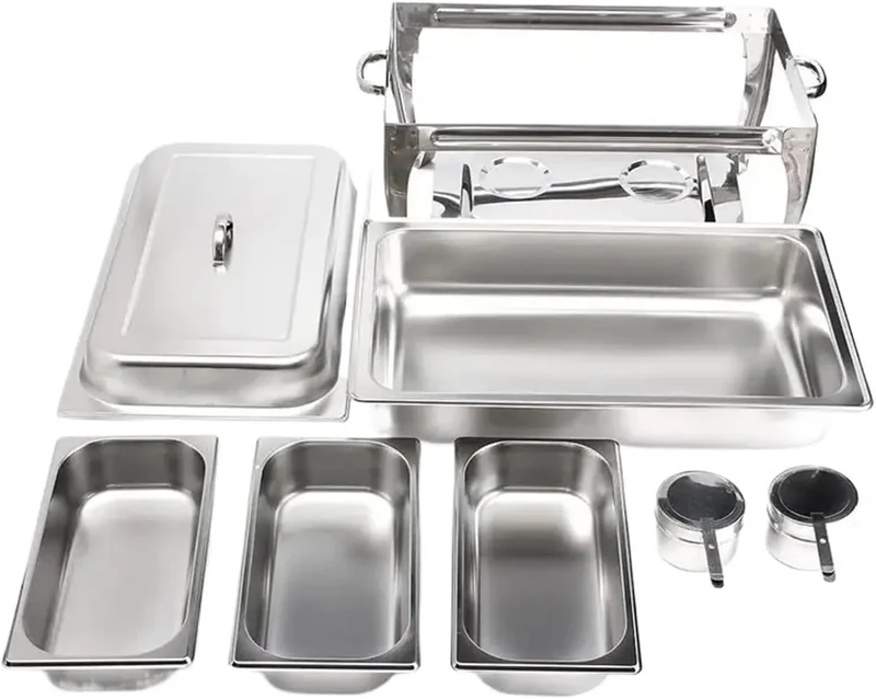 Chafing Dish Warmhaltebehälter, 9 L, Gastronomie, Edelstahl, 9L Faltbarer Behälter, Quadratisches Buffet-Herd-Geschirr-Set Gute WäRmespeicherung