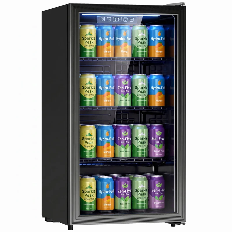 90L Under-Counter Drinks Fridge for 139 Cans with Double-Glass Door & LED