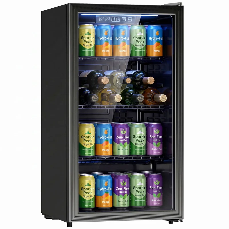 90L Under-Counter Drinks Fridge for 139 Cans with Double-Glass Door & LED