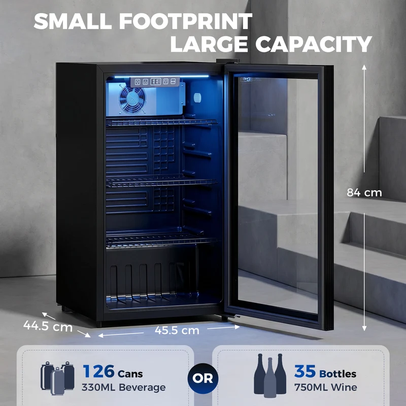 90L Under-Counter Drinks Fridge for 139 Cans with Double-Glass Door & LED