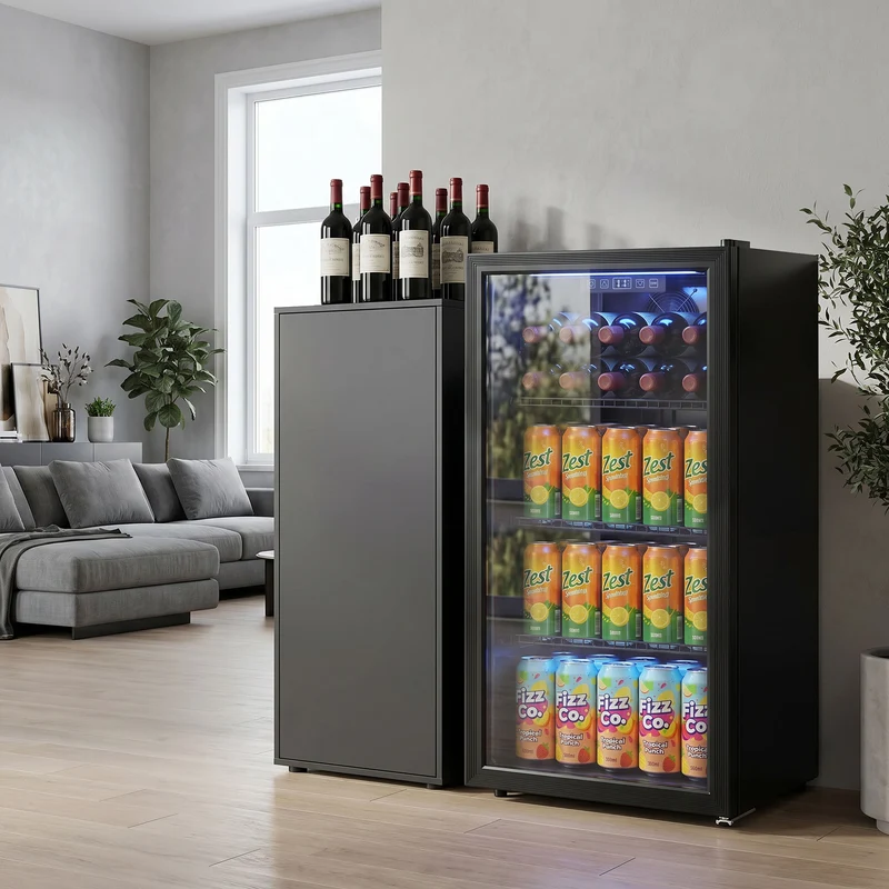 90L Under-Counter Drinks Fridge for 139 Cans with Double-Glass Door & LED