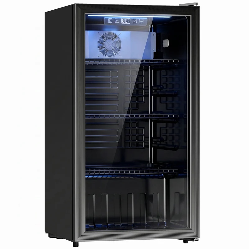 90L Under-Counter Drinks Fridge for 139 Cans with Double-Glass Door & LED