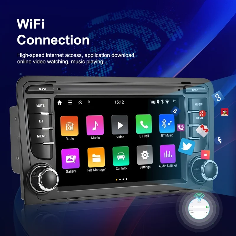 Autoradio Android 15 GPS Navi WIFI Bluetooth Carplay 7 Zoll 64GB