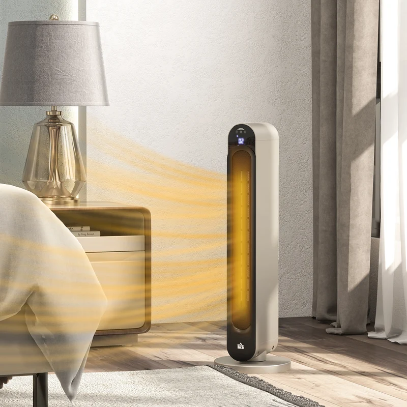 2200W Ceramic Tower Space Heater with Remote Control, 3 Modes, Silver