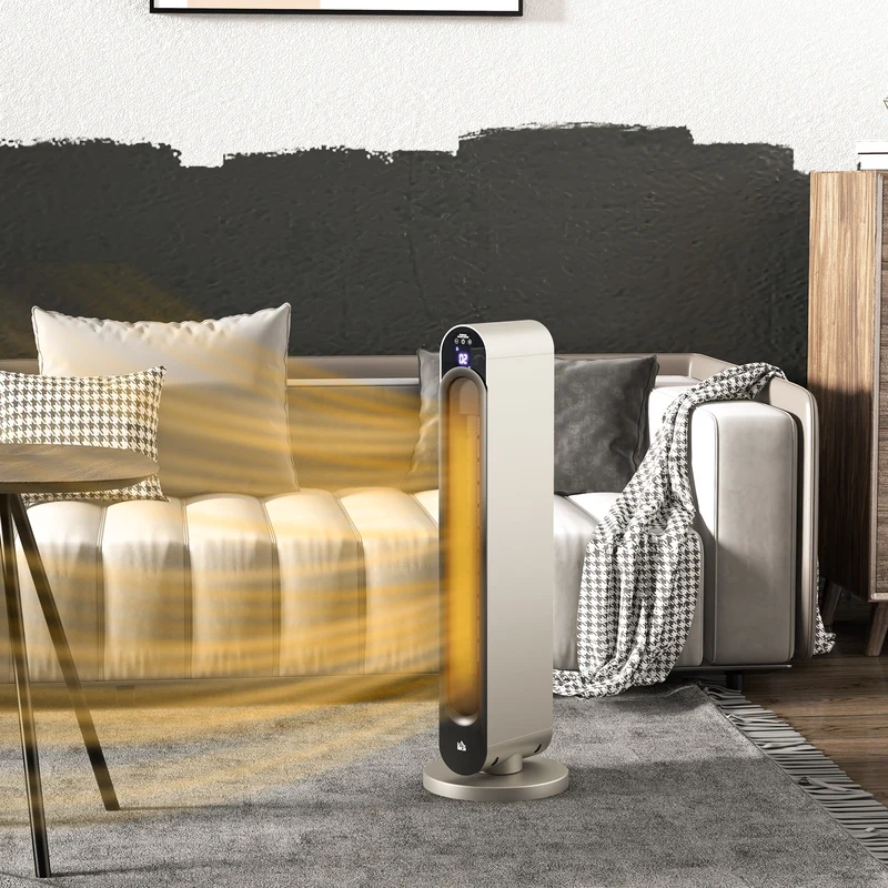 2200W Ceramic Tower Space Heater with Remote Control, 3 Modes, Silver