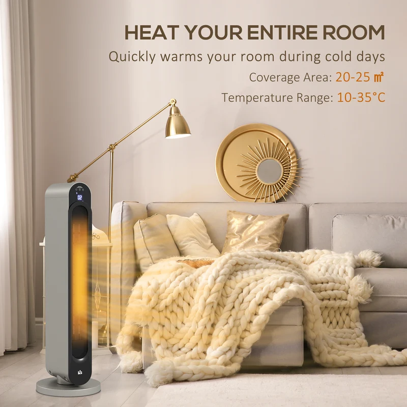 2200W Ceramic Tower Space Heater with Remote Control, 3 Modes, Silver