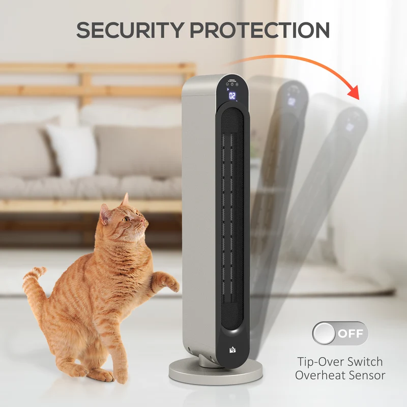 2200W Ceramic Tower Space Heater with Remote Control, 3 Modes, Silver