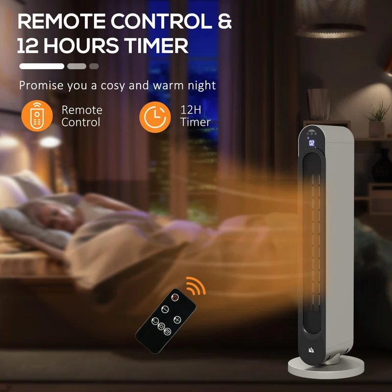 2200W Ceramic Tower Space Heater with Remote Control, 3 Modes, Silver