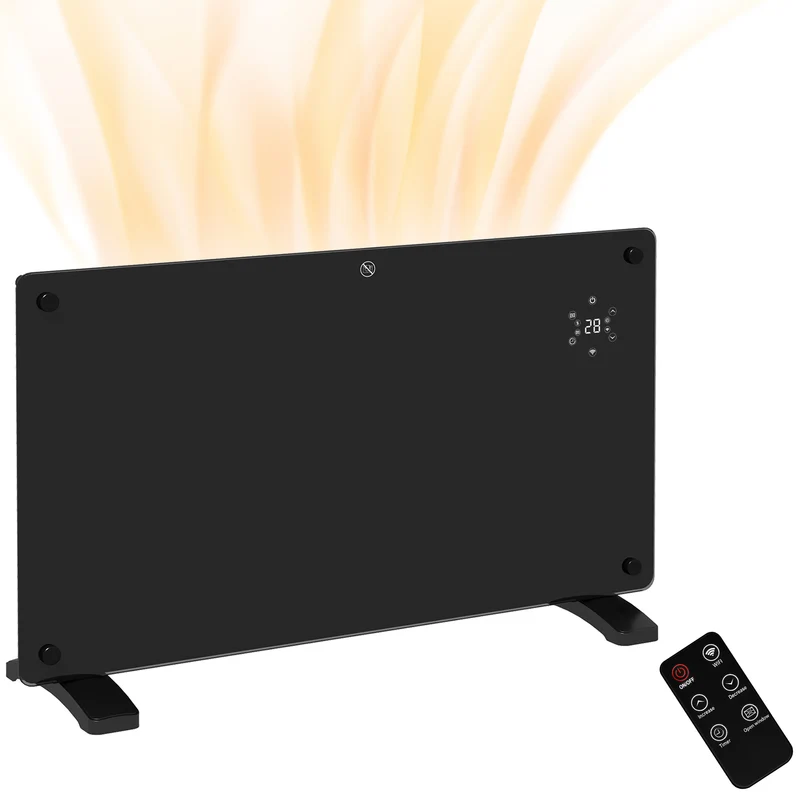 1500W Glass Panel Smart Heater with WiFi App, LED Display, Timer & Remote