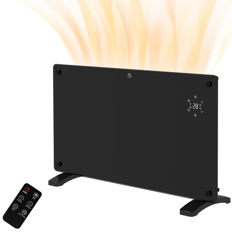 1500W Glass Panel Smart Heater with WiFi App, LED Display, Timer & Remote
