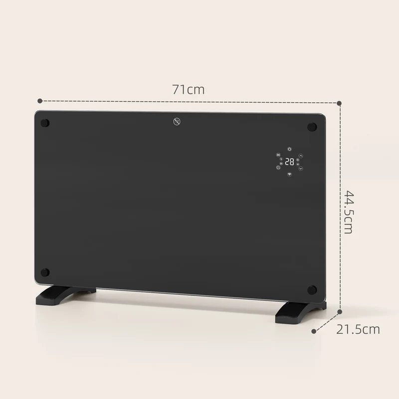 1500W Glass Panel Smart Heater with WiFi App, LED Display, Timer & Remote