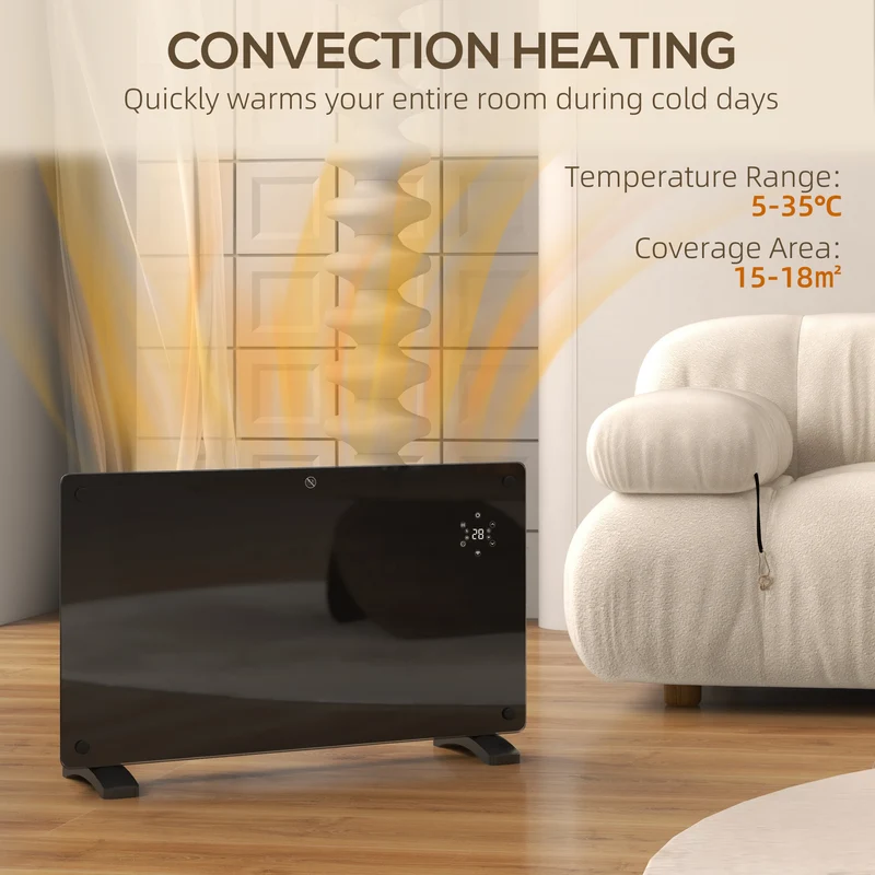 1500W Glass Panel Smart Heater with WiFi App, LED Display, Timer & Remote