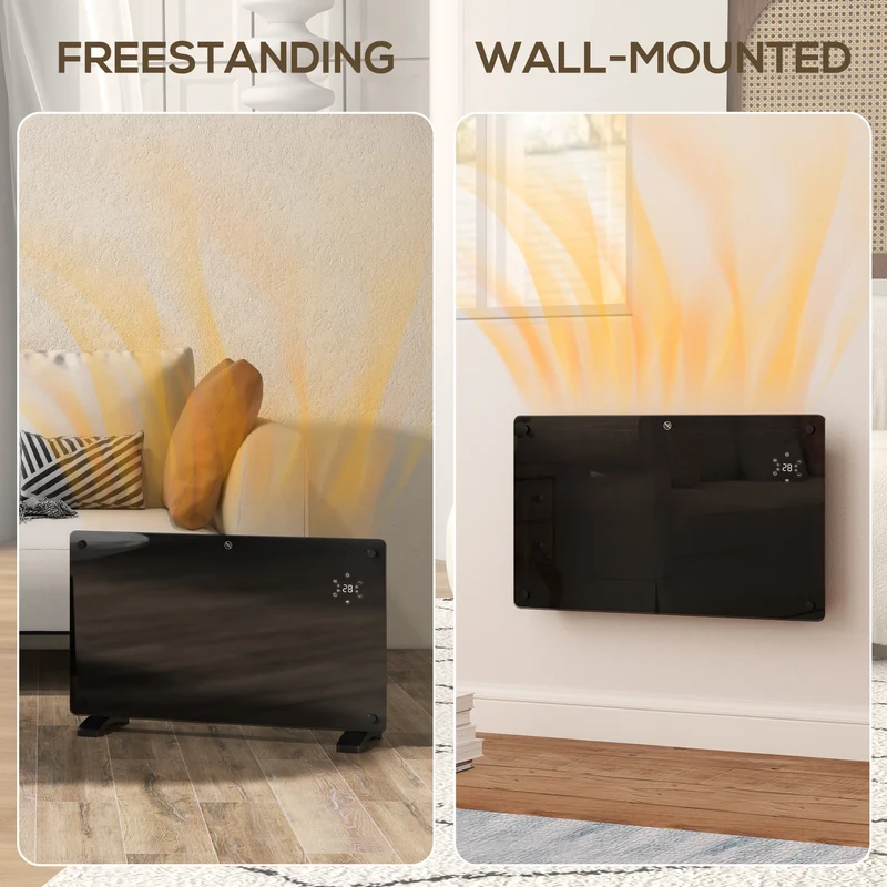 1500W Glass Panel Smart Heater with WiFi App, LED Display, Timer & Remote