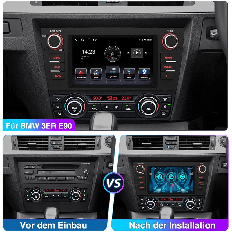 Autoradio 7 Zoll Android 14 CarPlay GPS Navi Touchscreen 2 +32GB 2DIN E90 E91