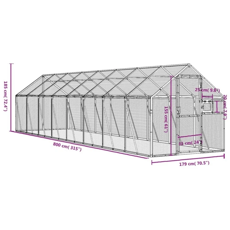 Alu Voliere Vogelkäfig Vogelvoliere Freilaufgehege Vogelhaus 179×800×185cm