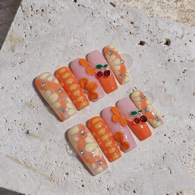 Künstlerisches 3D-Blumen-Press-On-Nagelset