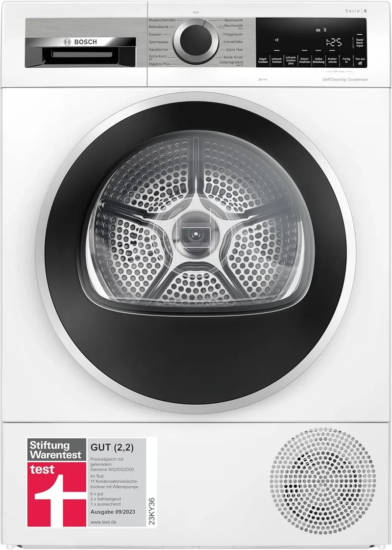 Bosch Serie 6 WQG235D00 Wäschetrockner, 8 kg, Stiftung Warentest GUT, Schneller getrocknete Wäsche, Auto Dry, Option Halbe Beladung, Sensitive