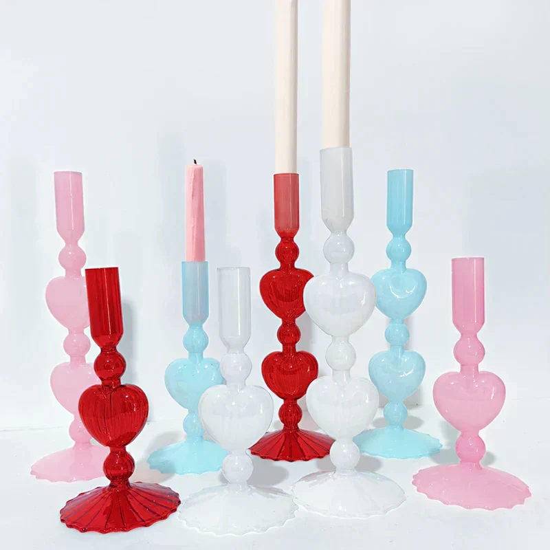 Skanto | Skanto Retro Konischer Roter Herzförmiger Glas Kerzenständer Hochzeitstisch Dekoration Home Party Glasvase Dekor