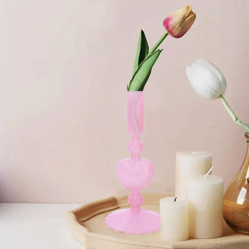Skanto | Skanto Retro Konischer Roter Herzförmiger Glas Kerzenständer Hochzeitstisch Dekoration Home Party Glasvase Dekor