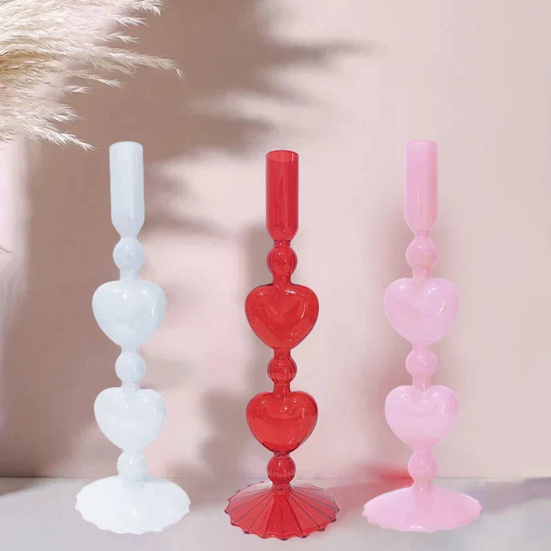 Skanto | Skanto Retro Konischer Roter Herzförmiger Glas Kerzenständer Hochzeitstisch Dekoration Home Party Glasvase Dekor