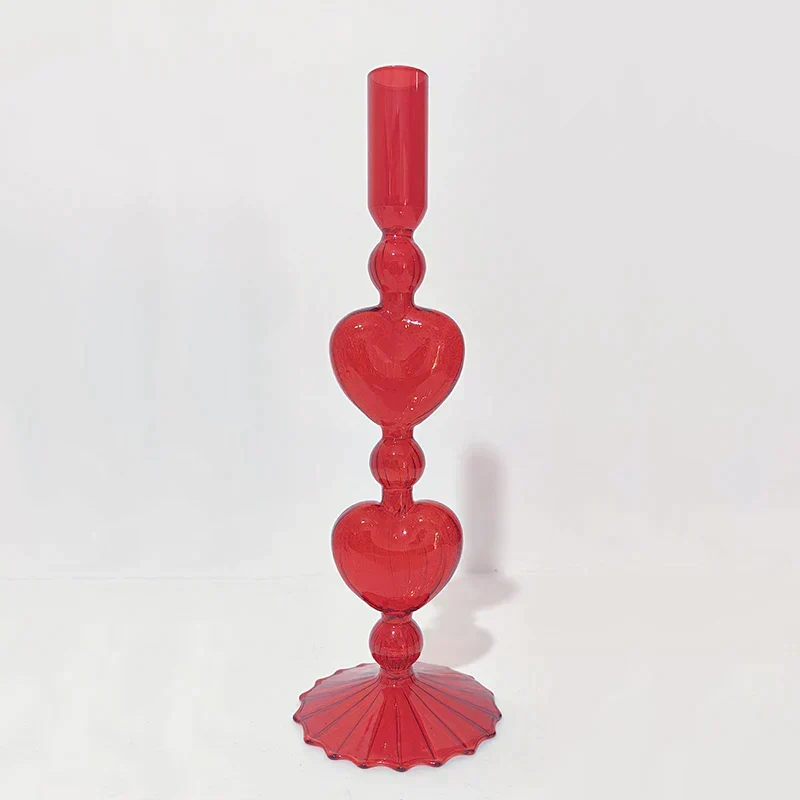 Skanto | Skanto Retro Konischer Roter Herzförmiger Glas Kerzenständer Hochzeitstisch Dekoration Home Party Glasvase Dekor