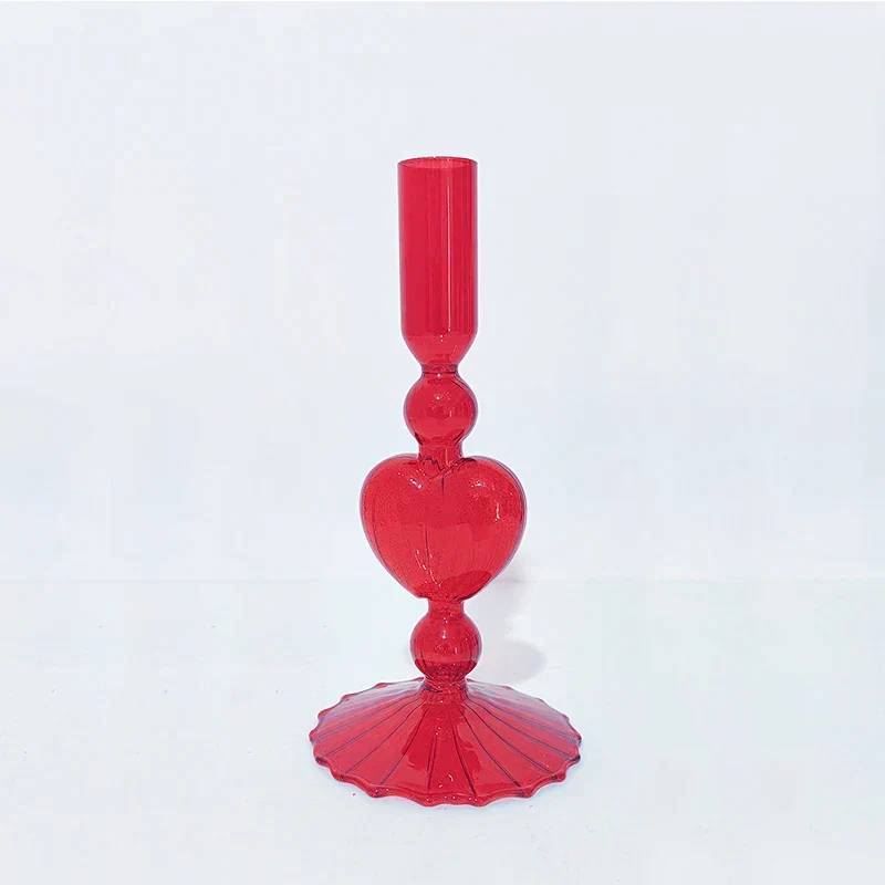 Skanto | Skanto Retro Konischer Roter Herzförmiger Glas Kerzenständer Hochzeitstisch Dekoration Home Party Glasvase Dekor