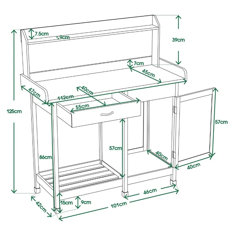 Pflanztisch Schublade Gärtnertisch Gartenschrank Tisch Schrank