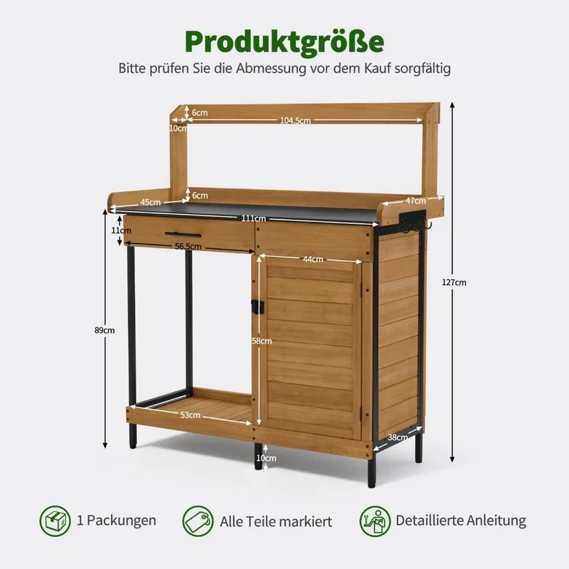 Pflanztisch Schublade Gärtnertisch Gartenschrank Tisch Schrank