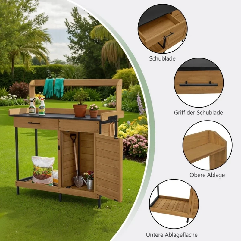 Pflanztisch Schublade Gärtnertisch Gartenschrank Tisch Schrank