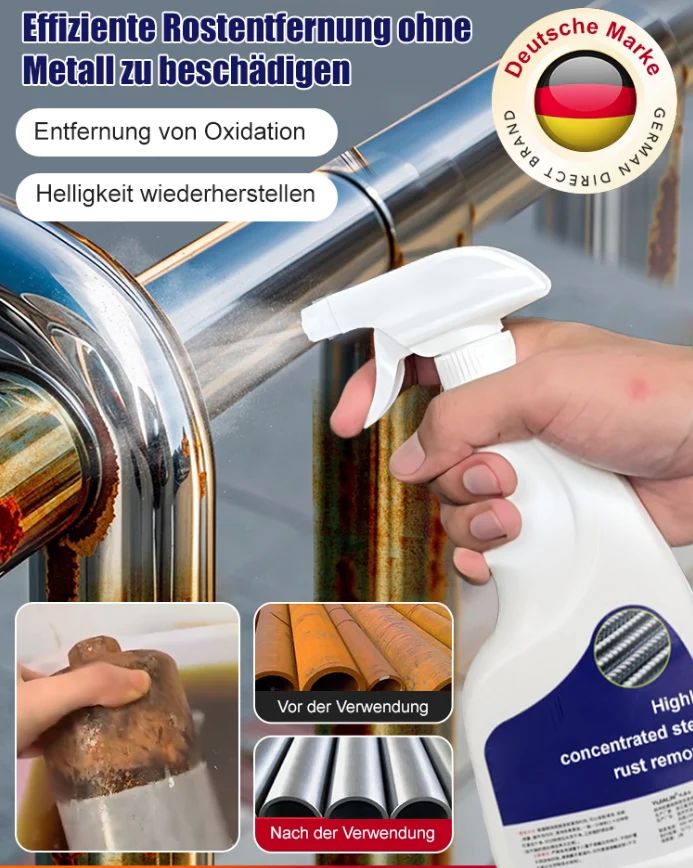 🔥Letzter Tag: 50% Rabatt! ⏰✨🔩Hochkonzentrierter Rostentferner – Wirksam auf Stahl/Eisen, schnell wirkend und schonend zu Metalloberflächen✨